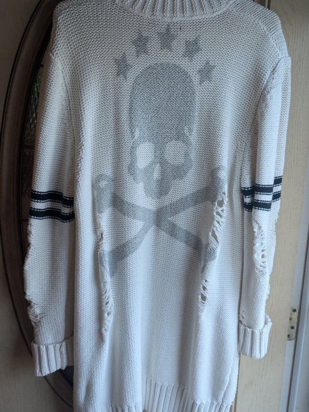 Bad Spirit Oversized Beaded Skull Cable Cardigan Coat, Size M